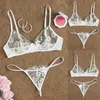 Conjuntos de sutiãs mulheres perspectiva malha sutiã conjunto sexy moda baixo corte g-string flor sleepwear lingerie fantasias femininas adultas