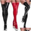 Socken Strumpfwaren Damen Socken Plus Size Latexstrümpfe Schwarz/Rot Kunstleder Oberschenkelhoch Y Dessous Clubwear Lange Drop Lieferung Appare Dhoap