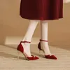 Модельные туфли, размер 31–43, 2024 г., красные туфли на высоком каблуке, женские туфли на шпильке, китайская свадьба для невесты