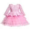 Weihnachtskleid für Babys, langärmelig, Spitze, rotes Tutu-Kleid, Hochzeit, Geburtstag, Party, Prinzessinnenkleider, Kinder, Vestidos, 1–5 Jahre, 240307