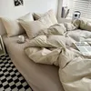 Japanese Lattice Duvet Cover Set with Sheet Pillowcases No Filling Warm Solid Color Bed Linen Full Queen Size Home Bedding Set 240306