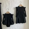 Koreanischen Stil Frühling Herbst Kinder Prinzessin Kleid Baby Mädchen Strampler Langarm Baumwolle Schwarz Schwestern Kleidung Kinder Tragen 240228