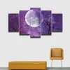 Pintura em tela com 5 painéis, lua, roxo, paisagem, impressões, imagem modular, arte de pôster para parede, decoração de casa, sala de estar, quarto 309g