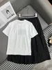 2024 new decorative sequin round neck short sleeved T-shirt+half A-line pleated skirt