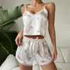 Sexy Heart Print Pajama Set WomenS 2 Pieces Sleepwear Pyjamas Silk Satin Cami Top And Shorts Pajamas Summer Pajamas Set 240226