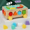 Children's educational toy Farm fishing shape paired with plucked radish wood Fun baby paired with car toy