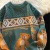 Sweater Mens Harajuku Gothic Par Cute Bear Stickover Overized Fashion Casual Jumper kläder 240301