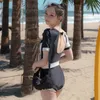 Dames Zwemkleding Wisuwore 2024 Zuid-Koreaans badpak Conservatief Eendelige bikini Korte mouw Driehoek Zwart Wit Bijpassend