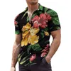 Camiseta masculina camisa tropical manga curta botão casual flor verão praia estilo cinco com