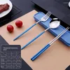 Dinnerware Sets Portable Tableware Set Modern And Simple Stainless Steel Mirror Polishing With Storage Box Anti-slip Chopsticks Head