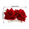 Hårtillbehör 1pc romantisk fancy dubbel silke artificiell rosblomma kam lila rött klipp bröllop brud lady prom headpiece headwear