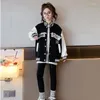 재킷 걸스와 소년 야구 재킷 가을 패션 한국 빈티지 대비 색상 편지 버튼 코트 2024 어린이 상단