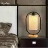 Lampa stołowa sypialnia sypialnia sypialnia Kreatywne chińskie retro tkanina sztuka drewniana ściemniaczka