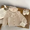 Ins primavera e outono bebês 03 anos de idade menina bebê moda plissado colarinho casaco de malha pequeno cardigã suéter top 240301