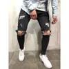 Męskie dżinsy męskie kolano streetwearu Zgrane chuda hip hop moda estroyowane spodnie ołówkowe solidny kolor męski stretch swobodne dżinsowe duże spodnie