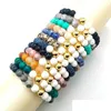 Beaded 8Mm Natural Stone Strands Gold Plated Charm Bracelets Handmade Elastic Yoga Jewelry For Women Men Drop Delivery Dhz8Q