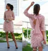 Elegant Pink Ostrich Feather Cocktail Dresses Long Sleeves Open Back With Bow Evening Gowns Party Dresses Short Homecoming Dresses3263550