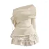 Robes de travail 2024 Blanc Kawaii 2 Pièces Ensemble Femme Solide Doux Y2k Hauts Tricotés Mini Jupe Gâteau Femme Manches Longues Vêtements Décontractés Hiver