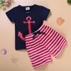 Set di abbigliamento Casual Neonati maschi Vestiti Tute Estate Marinaio T-shirt per bambini Pantaloni corti a righe Set 100% cotone Maglietta per bambini Sea Navy Anchor ldd240311