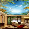 Takvägg målning vardagsrum sovrum tapet hem dekor vackra vackra grenar blå himmel och vita moln tak mura252l