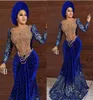 2022 Plus Size Arabic Aso Ebi Luxurious Mermiad Sexig Prom Dresses Sheer Neck Velvet Evening Formal Party Second Reception Gowns DR1398723