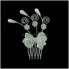 Hairpins Bride Bridesmaid Jewelry 2 Style Fashion Korean Sier Plated Alloy Rhinestone Pearl Flower Leaf Bowknot Hair Comb Dr Dhgarden Dhhbu