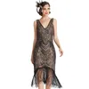 Stage Wear Rétro Maquillage Ball V-Col V Gatsby Party Paillettes Gland Robe De Danse Latine Salle De Bal Femmes Concours