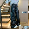 Herenbroeken Leer Motor Cargo Mti-zakken Zwart Pu Heren Elastische taille Mopbroek All-Match Winddicht Drop Delivery Kleding Clot Otobg