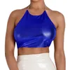 Camisoles Tanks BHs Trägerlos Damen Kurz Sexy PU Top Rückenfrei Hohl Neckholder Nachtclub Lederweste