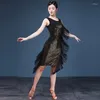 Bühnenkleidung Sexy Röcke Pailletten Latin Dance Praxis Kleidung Quaste Anzug Top Ärmellos Major Kleider für Frauen Dress Line