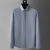 S-5XL Luxury Boutique Mens Casual Fashion Solid Color Business Long Sleeve Shirts Easy Care Formal Professional Shirt For Male 240301