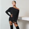 Stage Wear Latin Dance Dresses For Women Drawstring Black Long Sleeve Loose Training Designer Clothes Samba Rumba Salsa Winter DNV14149