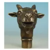 Collectionner Bronze sculpture à la main tête de chèvre tête de mouton canne bâton de marche tête Statue cerf statue202n
