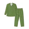 Men's Sleepwear Green Geo Print Pajama Sets Autumn Checkered Soft Daily Couple 2 Pieces Vintage Oversized Nightwear Birthday Present