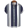 Men's Casual Shirts Vintage Striped Shirt Outdoor 3d Print Crop Top 2024 Summer Beach Loose Oversized Lapel Tees Social 5XL