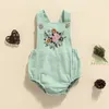 女の赤ちゃんの服の袖なしロンパーフラワー刺繍ボトムボタン調整可能なショルダーストラップジャンプスーツ夏服240307