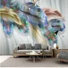 Papel tapiz 3D grande, Mural personalizado de Color nórdico moderno con plumas, TV, sofá, papel tapiz de fondo, Mural2584