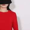 Vestidos casuais vermelho moda 3d flor design sentido commuter escritório senhoras manga longa vestido mulheres a linha curta solta 2024 primavera