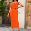 Casual Dresses Sexy One Shoulder Split Bodycon Dress Elegant Rose Flower Design Solid Party Women Sleeveless Slim Evening