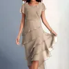 Casual jurken Chiffon jurk Jurk Elegant kralendecor Gelaagde taartzoom Midi voor bruiloftsgasten Dames zwierig feest met kort