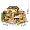 Diy Drewniana lalka domy chińskie starożytne miniaturowe zestawy budowlane z meblami LED Dollhouse dla dorosłych prezenty 240304