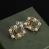 Orecchini a bottone in cristallo di perle di lusso per donne Orecchini a bottone placcati in oro alla moda con scatola per la festa di nozze