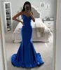 Kraliyet Mavi Denizkızı Prom Elbise Satin Kayışları Resmi Gece Elbiseler Zarif Ruffles Pleats Parts Parts Parts Coupges için Özel Durumlar Robe De Soiree