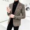 2023 grid Brand clothing Men spring Casual business suit/Male High quality cotton slim fit Blazers Jackets/Man plaid coats S-4XL