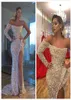 2019 ASO EBI ARABIC Gold Blaskly Sexy Even Evening Sukienki Mermaid High Split Dresses Cequine Formal Party Drugi przyjęcie suknie 4387393