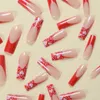 False Nails Long Length Water Pipe Fake Square Head Full Cover Valentine's Day Nail Wearable Manicure Tips Girl