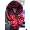 Dames donsparka's Dames donsjack met capuchon Effen kleur Bont Capuchon Herfst Winter Katoen gewatteerde korte parka jas Mode Casual Drop Dhd5Z