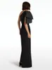 Abito da sera formale nero elegante da donna 2024 Una spalla con fiocco increspato morbido fodero in raso abiti da ballo di fine anno Robe De Soiree