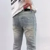 Heren jeans mode gescheurd casual stretch denim broek high street slank fit licht blauw hiphop streetwear man's broek