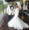 Customized 34 Long Sleeves Lace Mermaid Wedding Dresses with Appliques Court Train Tulle Plus Size Bridal Gowns8143592